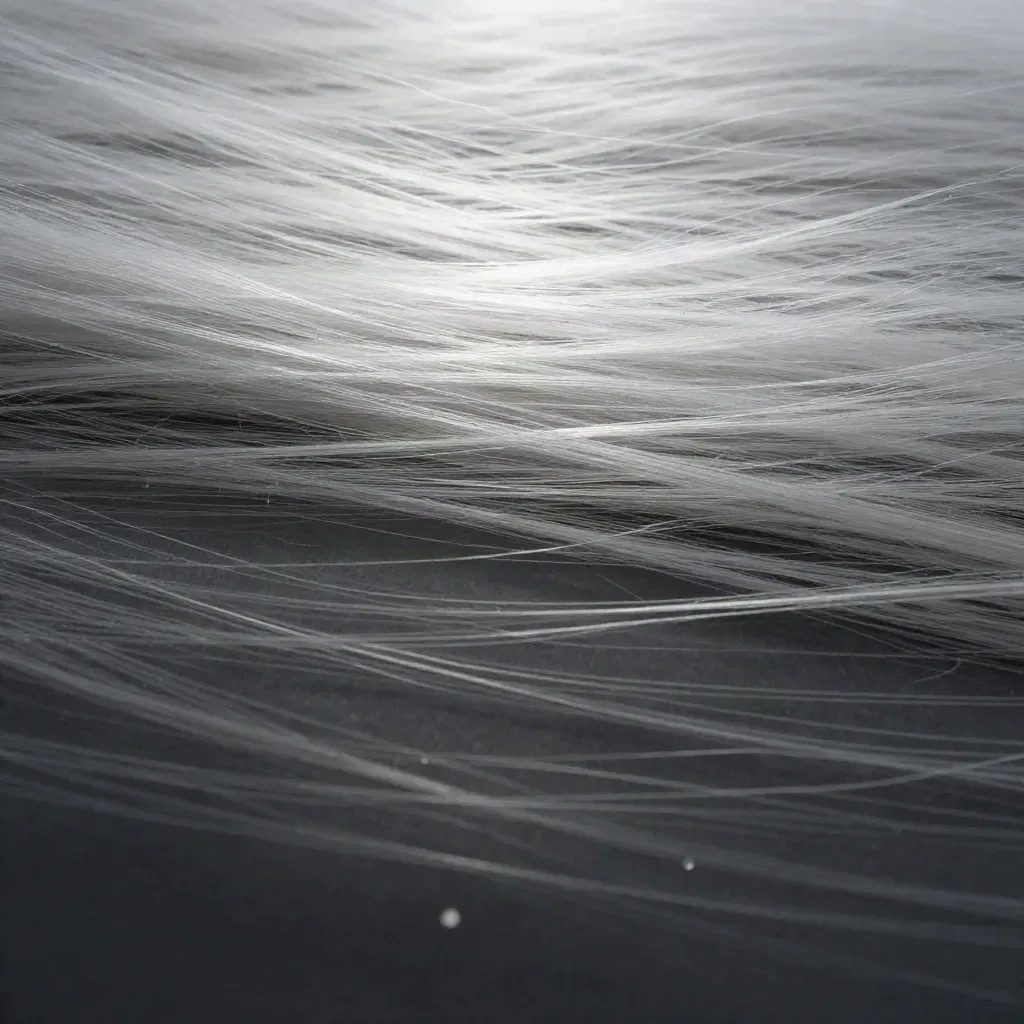 Silver filaments stream through graphite haze into an off-centre white bloom.